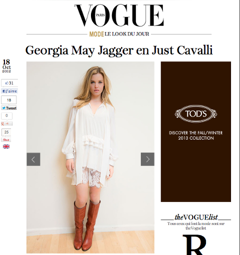 photo de Georgia May Jagger publiée sur le site web de Vogue
